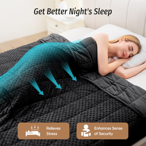 Image of Wemore Minky Dot Weighted Blanket for Adults Twin Size 15 lb, Soft Heavy Blanket for Stress Relief and Sleep Promotion, Breathable Blanket for All-Season with Glass Beads, Black 48 x 72 inches
