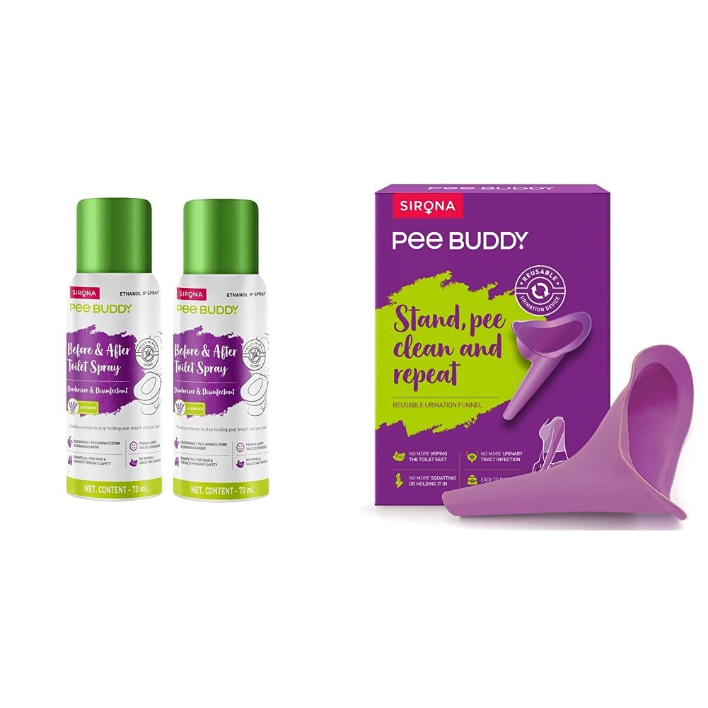 PEE BUDDY Toilet Seat Sanitizer Spray, Lavender – 70 ml (Pack of 2) & PEE BUDDY Reusable Portable Stand and Pee Urination Device for Women - Pack of 1 (B0CDDQ9GCK) Amazon Price History, Amazon Price Tracker