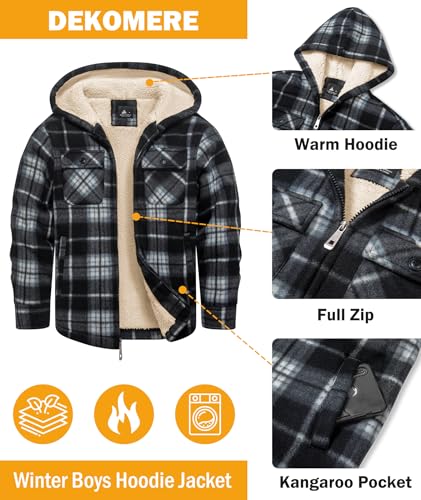 Image of Boys Fleece Jacket with Hood Unisex Child Sherpa Lined Zip Up Warm Coat Hooded Sweatshirt Outerwear