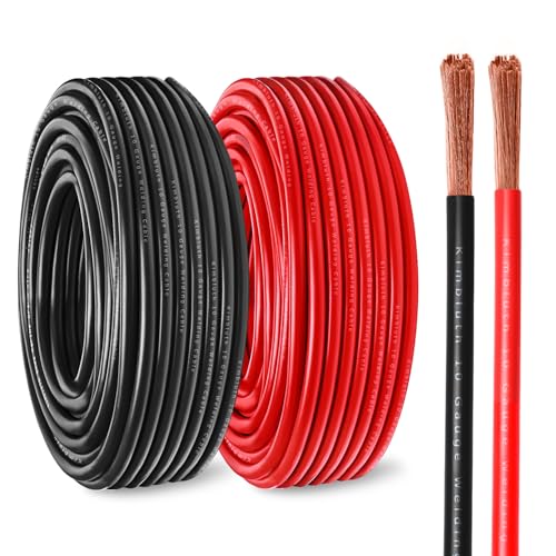 Image of 10 Gauge Battery Cable Copper Wire, 10FT Red+10FT Black 10 AWG Welding Cable Standard USA OFC Wire for Automotive, Battery, Solar, Marine and Generator