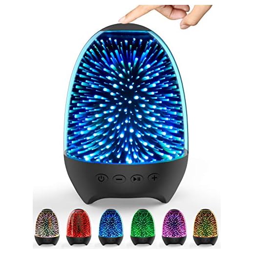 Aiscool Night Light Bluetooth Speaker 3D Glass Bedside Table Lamp Color LED Night Lamp Touch Control Rechargeable Portable (Galaxy-Black)