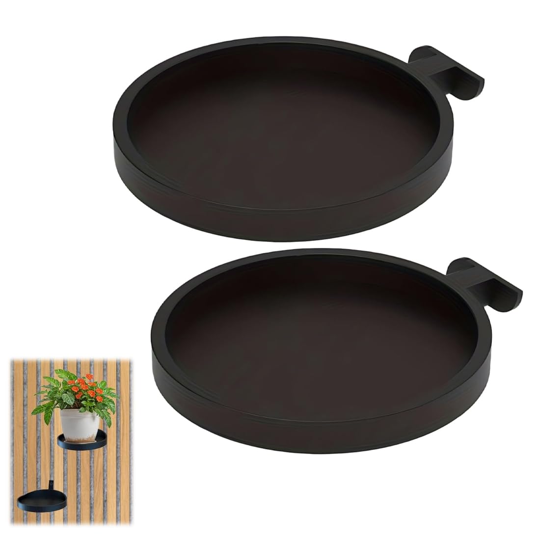 Lot de 2 Plateaux pour Plantes, étagère Murale insonorisante – Anneaux et étagères pour Panneaux muraux/Panneaux acoustiques – Idéal pour Plantes, Fleurs et décorations (Noir)