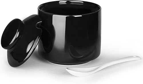 HAOTOP Azucarero de 8 onzas con tapa y cuchara, dispensador de azúcar de cerámica, contenedor de azúcar, accesorios de barra de café, recipientes de