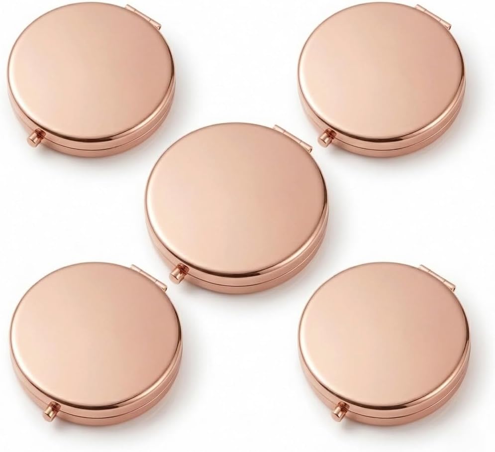 Magnifying Compact Double-Sided 1X/2X Round Pocket Handheld Travel Makeup Portable Pocket Mirror (5, Rose Gold)