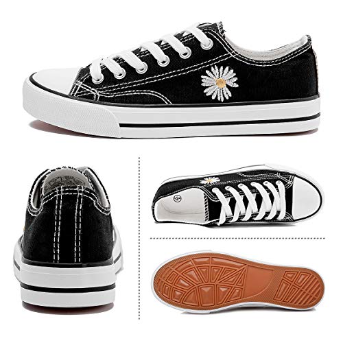 Adokoo Womens Canvas Shoes Casual Cute Sneakers Low Cut Lace Up Fashion Comfortable For Walking (Black,Us8) #TOP3