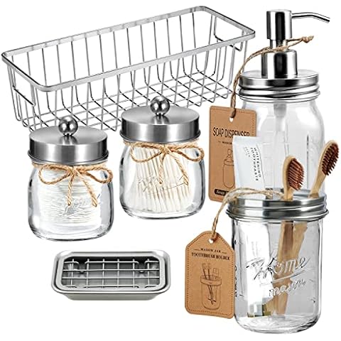 Mason Jar Bathroom Accessories Set with Rustic Decor Cover