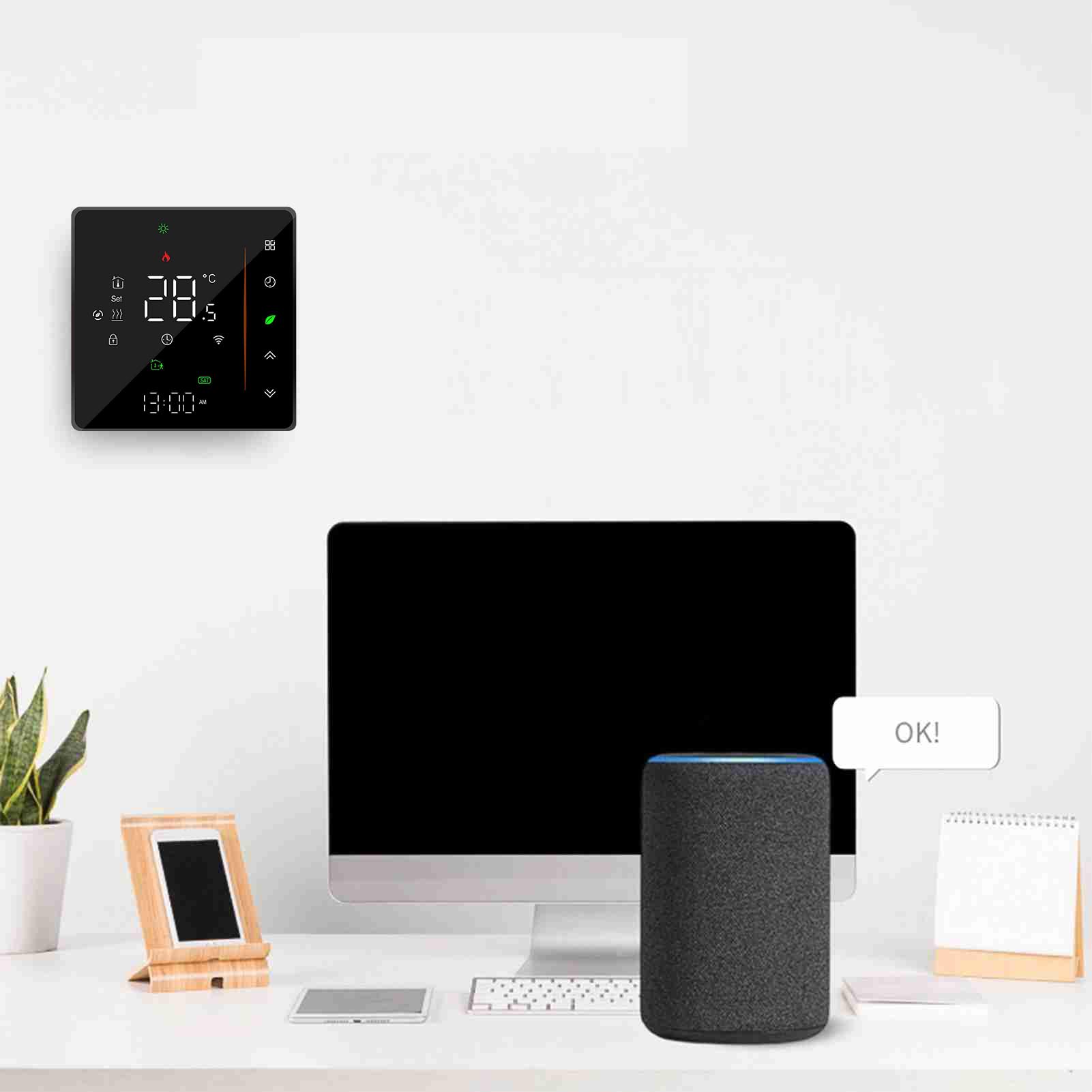 WiFi Smart Thermostat Raumthermostat, Wöchentlich programmierbar Unterstützt Touch Control/Mobile APP Sprachsteuerung Kompatibel mit Alexa/Home,für elektrische Fußbodenheizung 16A Schwarz