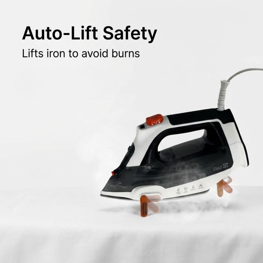 Eurosteam Step Up Bügeleisen – selbsthebendes Smart-Bügeleisen mit Keramik-Sohle – Auto-Lift-Sicherheit und intelligente Temperatur-Technologie für alle Stoffe – Bügeln neu konzipiert: intelligent