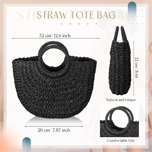 Image of Frienda Straw Tote Bag Summer Beach Bag Handmade Straw Rattan Woven Handbag for Women Travel