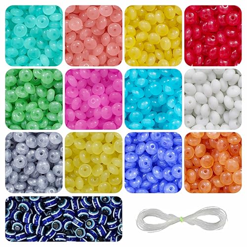 Image of 15 Pcs Evil Eye Beads + 480 Pcs Disk Shaped Glass Beads for Jewellery Making Kit - Glass Beads for Bracelet Making Kit - Bead Craft - 8 * 4mm