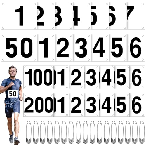 Running Bib Numbers with Safety Pins Running Race Bibs for Marathon Sports Competition Events Tearproof Waterproof, 6 x 7.5 Inch (1-200)