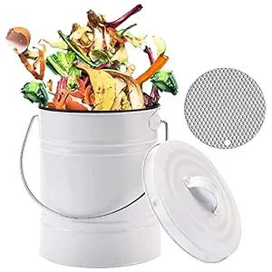 Compost Bin for Kitchen Counter, LALASTAR Small Metal Compost Bin Indoor Kitchen Sealed with Lid for Food Waste, Countertop Composter Container, White, 1 Gallon