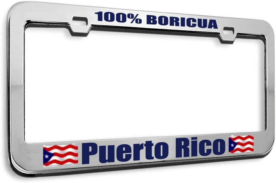Metal License Plate Frame Puerto Rico 100% Boricua Country Metal Tag Holder Car Accessories Stainless Steel 2 Holes 1 Frame