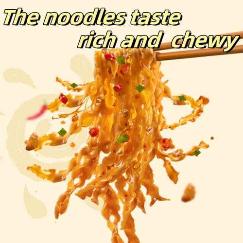 Chili Crisp Sliced Ramen Noodles - Asian Non-fried Sun-Dried Wavy Knife Cut Noodle, Sichuan Red Oil Spicy Instant Wide Ramen Snacks Food, Soup or Dry Noodles Can Be Used (Pack of 4)