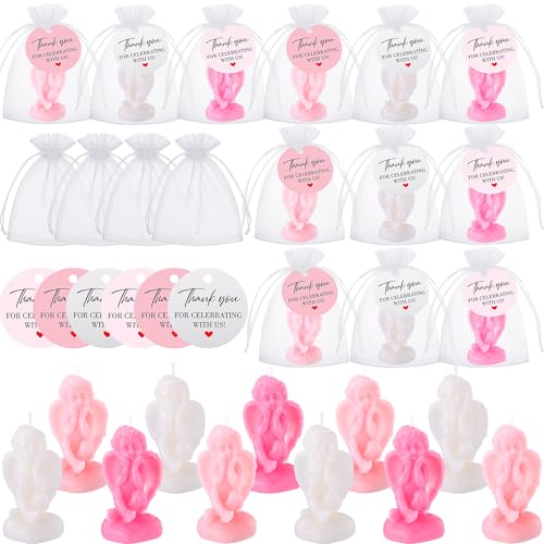 Demissle 12 Sets Angel Shaped Candle Baptism Favors for Guests First Communion Soap Favors with Greeting Cards Organza Bag Communion Baptism Party Gift for Baby Shower Party Gender Reveal