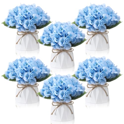 Teecyhooo 6 Set Hydrangea Centerpieces for Tables Blue Hydrangea Artificial