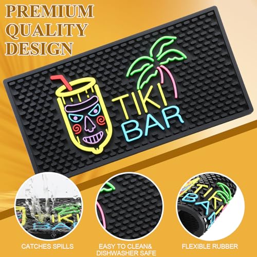 Preboun Tiki Bar Mat for Countertop 6 x 12 Inches Thick Rubber Fluorescent Pattern Non Slip Bar Mat Entertaining and Vibrant Home Service for Coffee Kitchen Restaurants by Preboun - Used condition - Image 3