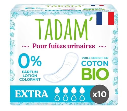 TADAM' - Serviettes Extra - Protections Urinaires Pour Femmes Hypoallergéniques - Protections Fuites Urinaires Femme et Incontinence - Coton Bio - Sans Substances Toxiques - Sachet de 10