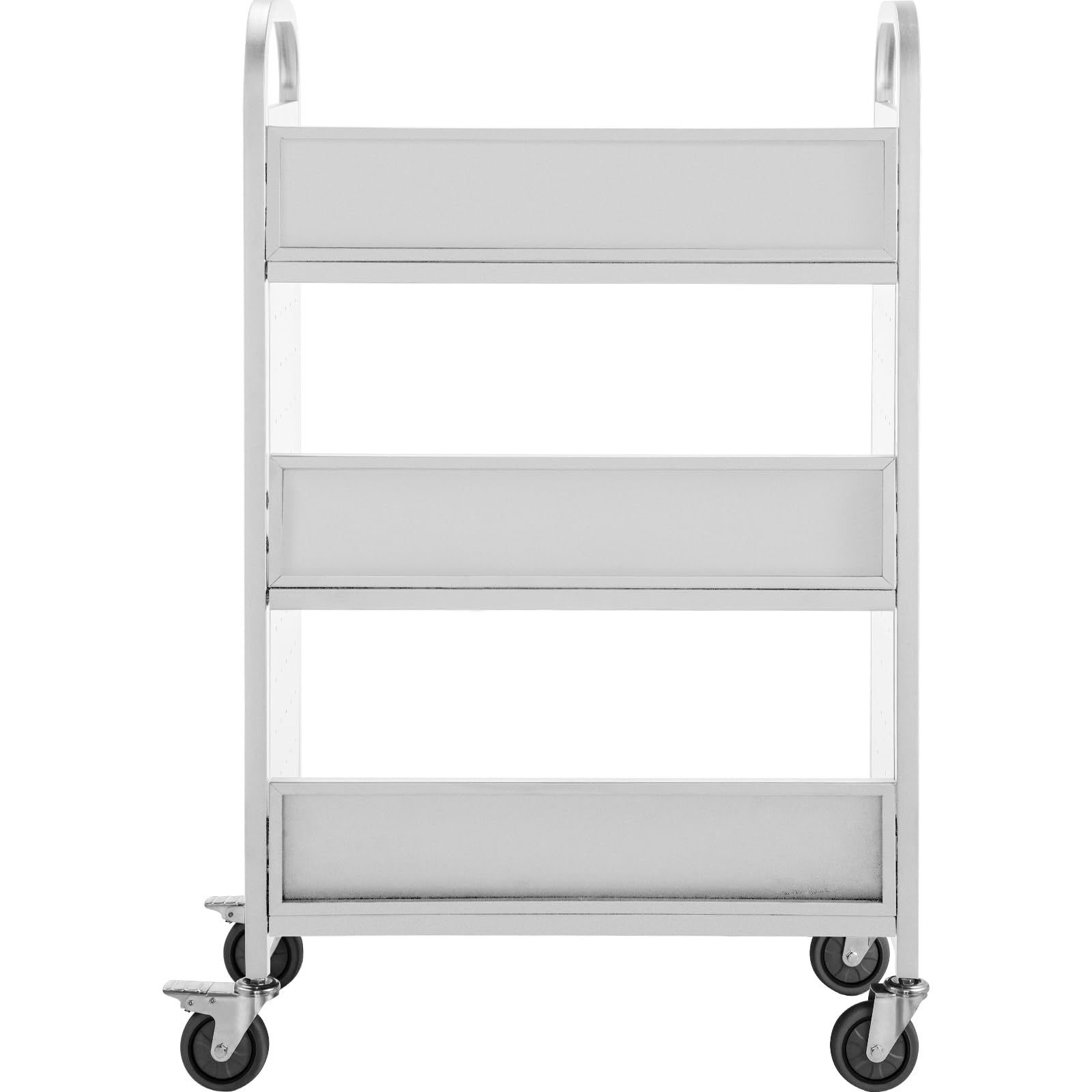 VEVOR Carrito Blanco para Libros con Ruedas Carro con Estantes Inclinados en Forma de V de un Solo Lado, 1250 x 750 x 350 mm, Carga de 90 kg, Carro de Libros para Biblioteca, Oficina, Escuela, Casa