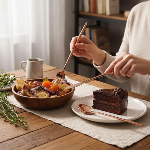 Image of 24 Pcs Rosegold Slim Handle Stainless Steel Cutlery Set for Dining Table with Spoons and Forks Set + Butterknives - The Perfect Tableware /Flatware
