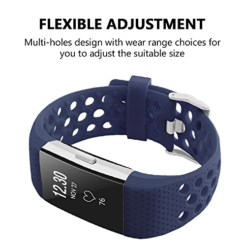 Silicone Replacement Bands Compatible for fits fitbit Charge 2, Adjustable Breathable Sport Strap Sm