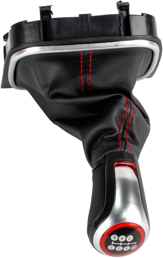 6 Speed Manual Gear Shift Knob Fit for 2009 2010 2011 2012 2013 VW Golf MK5 MK6 Scirroco Eos 1 Pc, Black and Silver, with PU Leather Boot Dust Cover ABS Plastic Base Bracket, 1K0711113CF