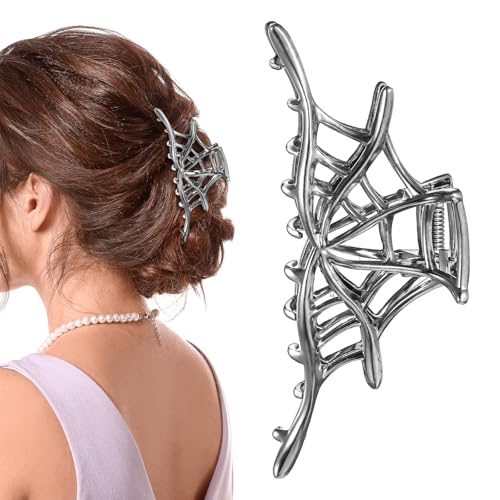 JIEYAO Mode Spinnennetz Haarklammern aus Metall, Halloween Haarspangen Haarklammer aus Gothic-Legierung Lustige Punk Haar-Accessoires Rutschfeste Claw Clip für Damen Cosplay Party (Spinnennetz)
