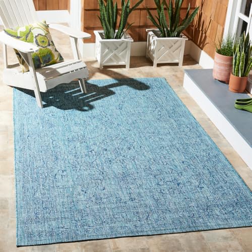 SAFAVIEH Courtyard Collection 5'3' x 7'7' Aqua/Navy CY8680 Indoor/ Outdoor -Waterproof Easy -Cleaning Patio Backyard Mudroom Area -Rug