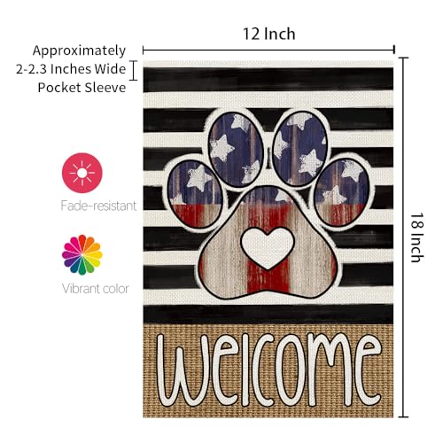 CROWNED-BEAUTY-4th-of-July-Patriotic-Paw-Print-Garden-Flag-12×18-Inch-Double-Sided-for-Outside-Small-Burlap-USA-Independence-Day-Welcome-Yard-Decorations-Stripes CROWNED BEAUTY 4th of July Patriotic Paw Print Garden Flag 12×18 Inch Double Sided for Outside Small Burlap USA Independence Day Welcome Yard Decorations Stripes
