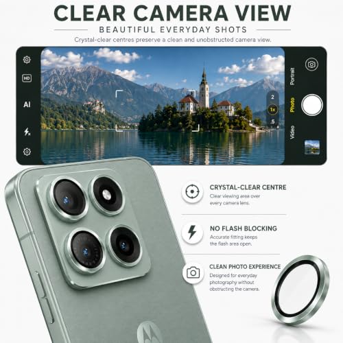 Image of ArmourPro Camera Rings Tempered Glass for Motorola Edge 70 Max, Tough HD Individual Aluminum Alloy Rings 9H Camera Cover, Scratch-Resistant,Camera Lens Protection| Green, 1 Pack