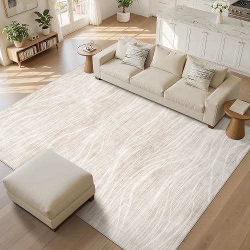 WITSHOCK Tapete 9x12 pies Beige diseño ondas modernas miniatura 1