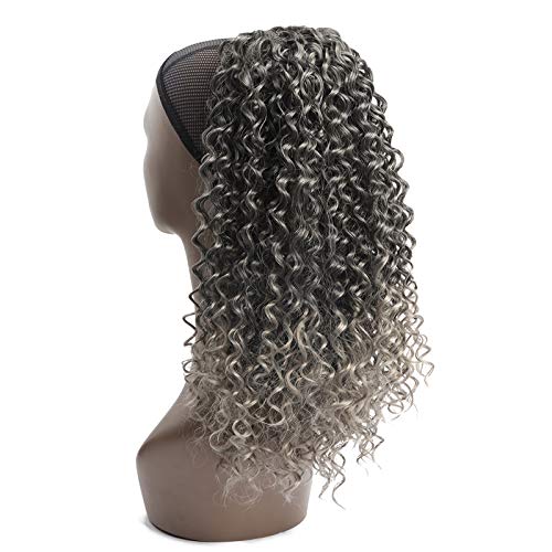 YEBO Afro Drawstring Curly Ponytail Drawstring 16 Inch Curly Pony Hair Pieces Ombre gray color for African American Women Afro Kinky Synthetic Ponytail Extension(M1B Gray,16Inch)