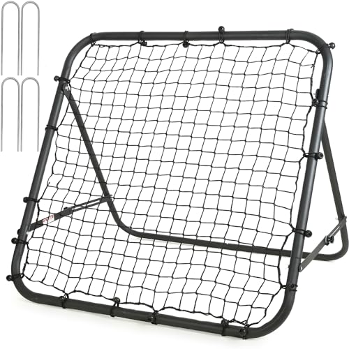 Amazing Tour Rebounder Net Single Sided Football Training Equipment for Children and Professionals, Soccer Goal Kickback Target Adjustable for Play Teaching Practise for Garden, Black, 100x100cm