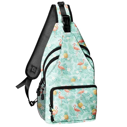 xiaotcq Bolsa tiracolo havaiana flamingo abacaxi mochila transversal para mulheres e homens, bolsa de peito, pochete para atividades ao ar livre, caminhadas, viagens