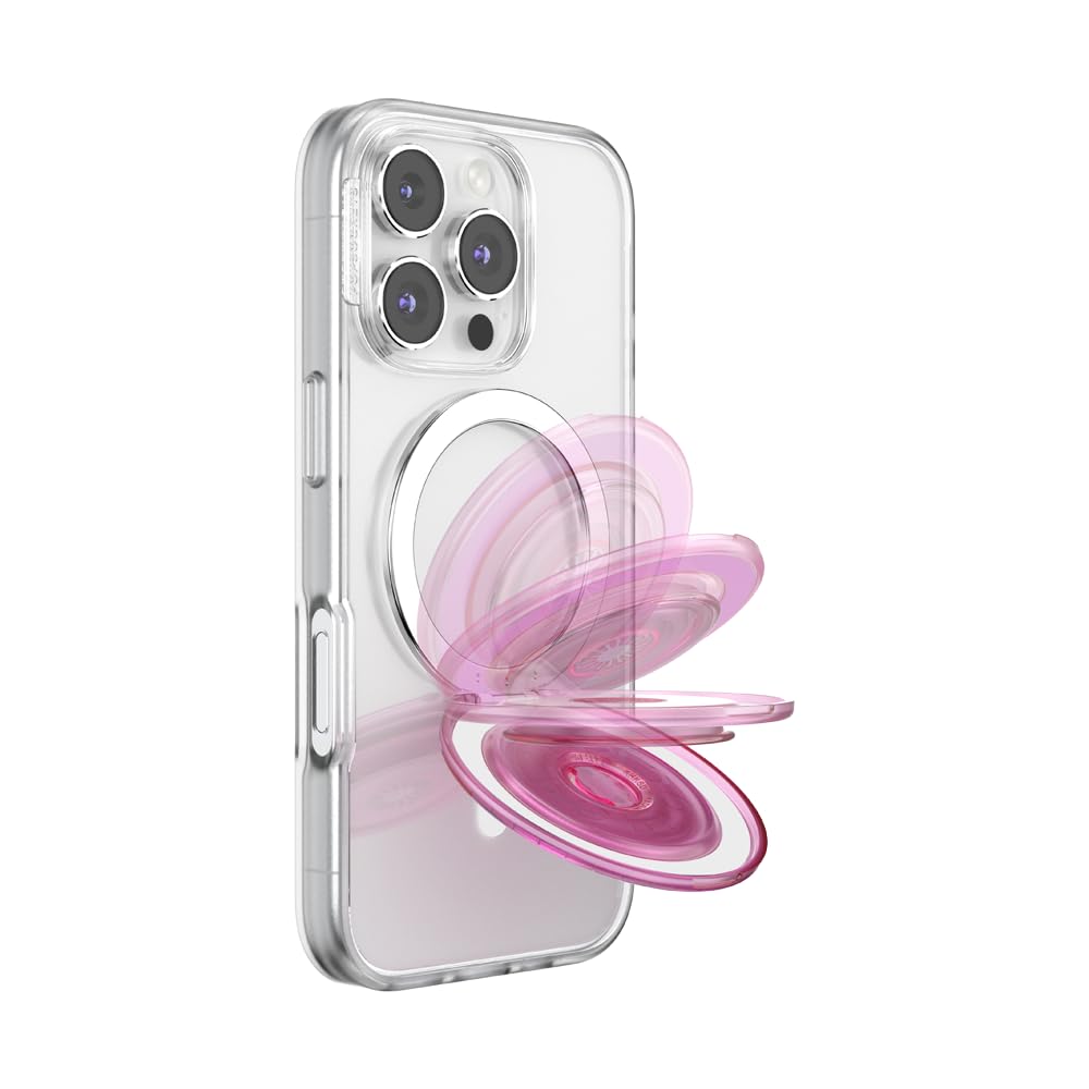 PopSockets Kick-Out Grip per MagSafe, cavalletto regolabile per ritratto o orizzontale, supporto magnetico - trasparente rosa chiaro