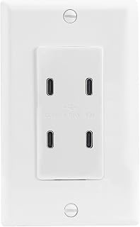 BAOMAIN 1-Pack USB Outlet Wall Plate, 4.8A 4-Port USB-C Charger Receptacle, UL Listed Electrical Outlet, Fast Charging Socket for Bedroom, Kitchen, Office – White