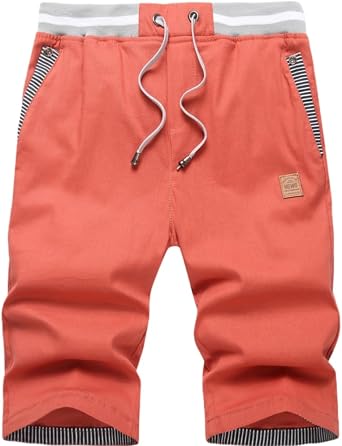 Big Boys Casual Shorts Summer Cotton Classic Fit Drawstring Elastic Waist Beach Shorts with Pockets