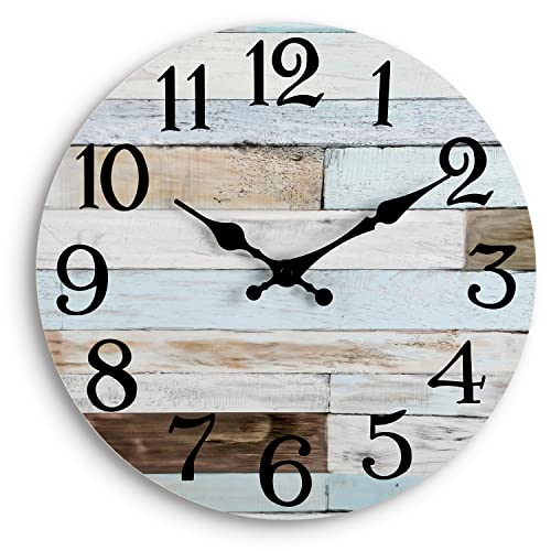 Wall Clock - 10 Inch Silent Non-Ticking Wooden Wall Clocks Battery Operated - Country Retro Rustic Style Decorative for Living Room, Kitchen, Home ,Bathroom, Bedroom, Laundry Room