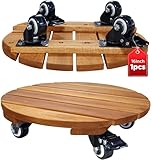 Idzo 16inches Capacity 500lbs Wood Plant Caddy With Wheels Heavy Duty, Acacia Hardwood Plant Dolly, Plant Stand with 360° Lockable Wheels for Plant Pots, Heavy Objects Hauling - Natural Wood