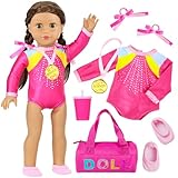 K.T. Fancy 18 Inch Doll Gymnastics Clothes Set - Pink Leotard, Shoes, Gym Bag, Olympic Medal, Water Bottle & Hair Accessories for Play （Doll Not Included）