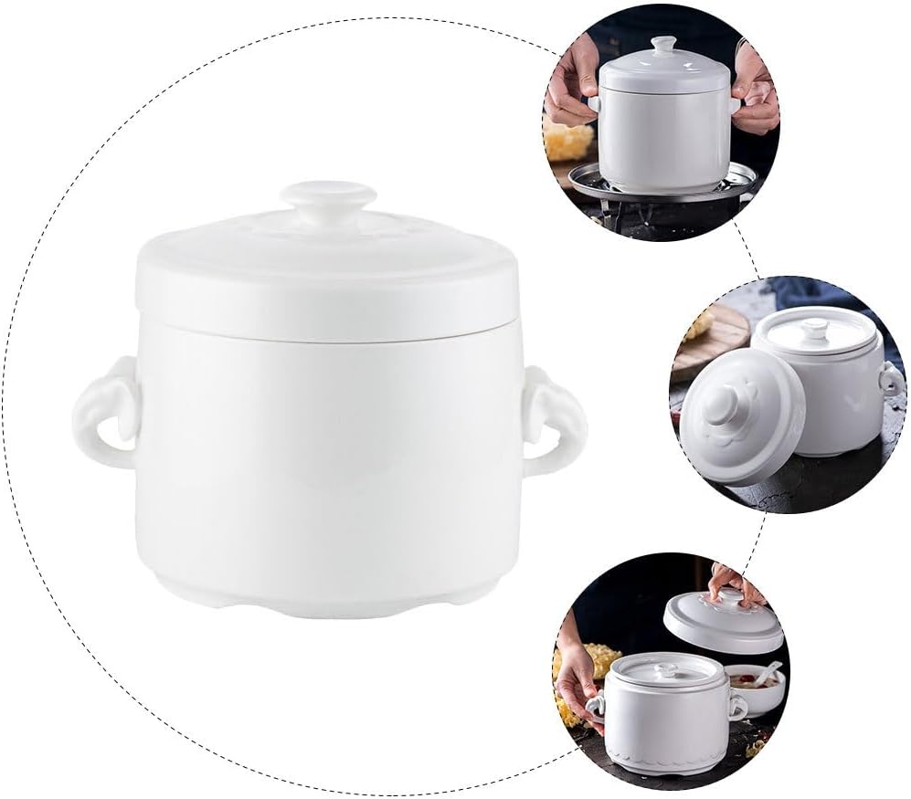 Hemoton Ceramic Stew Pot with Lid 5.3 Oz Waterproof Steaming Bowl for Bird S Nest Soup Egg Custard Medicinal Cooking with Handles Ideal for Home Kitchen Restaurant Party