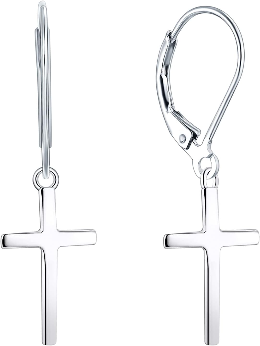 YL Cross Stars Dangle Earrings for Women, 925 Solid Sterling Silver 18K White Gold Plated Moon Ankh Nails Hanging Jewelry Gifts
