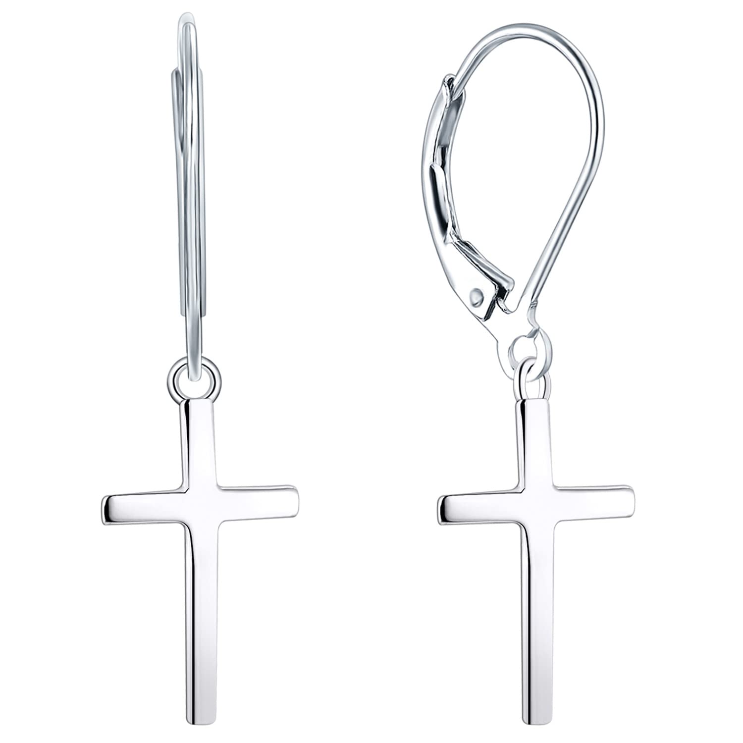 YL Cross Stars Dangle Earrings for Women, 925 Solid Sterling Silver 18K White Gold Plated Moon Ankh Nails Hanging Jewelry Gifts