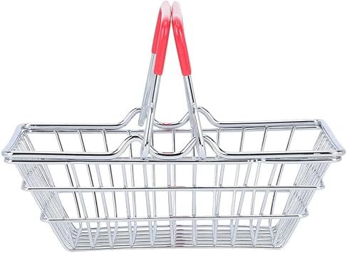 BESTOYARD Mini Shopping Basket with Handles - Compact Portable Metal Storage Basket for Desktop Organization Toy Cosmetic and Office Use 7.28X5.31X3.54In