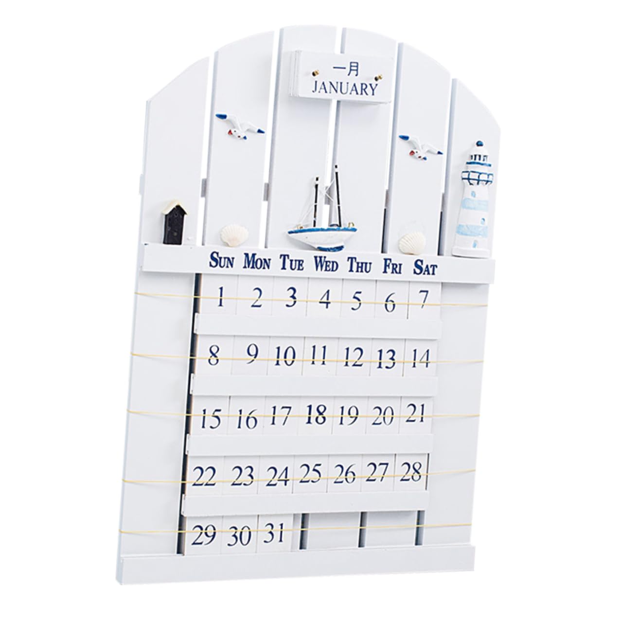 Calendario Perpetuo da Parete in Legno Mdf Bianco, Stile Costiero