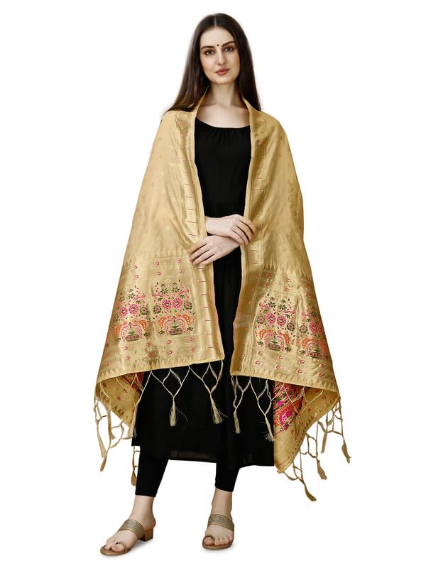 Image of DEVANGI Women's Woven Banarasi Silk Dupatta /Chunni For Women, Floral Print 1 Meter Wide and 2.3 Meter Length Printed Designer Dupatta /Chunni For Girls