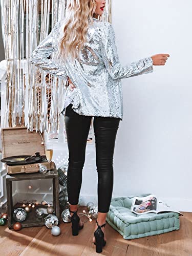 Women's Shiny Sequin Open Front Blazer Coat Lapel Long Sleeve Cardigan Jacket4