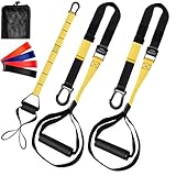 Schlingentrainer mit 2 verstellbaren Riemen + 1 Türanker + 4 Gummibänder + Trainingsanleitung, Fitness Pro Übungsschlingentrainer Max. Tragfähigkeit 405 kg