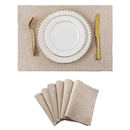 Home Brilliant Linen Placemats Set of 6, Beige Place Mats for Party Wedding Housewarming Gift Fabric Table Mats