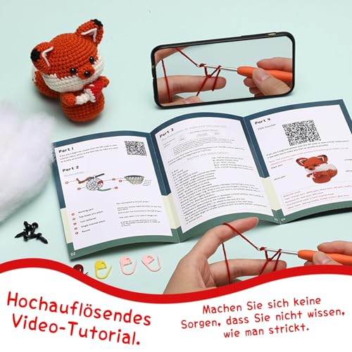 Deudy Häckel Kit für Anfänger, Fuchs Häkelset Tiere – Bild 3